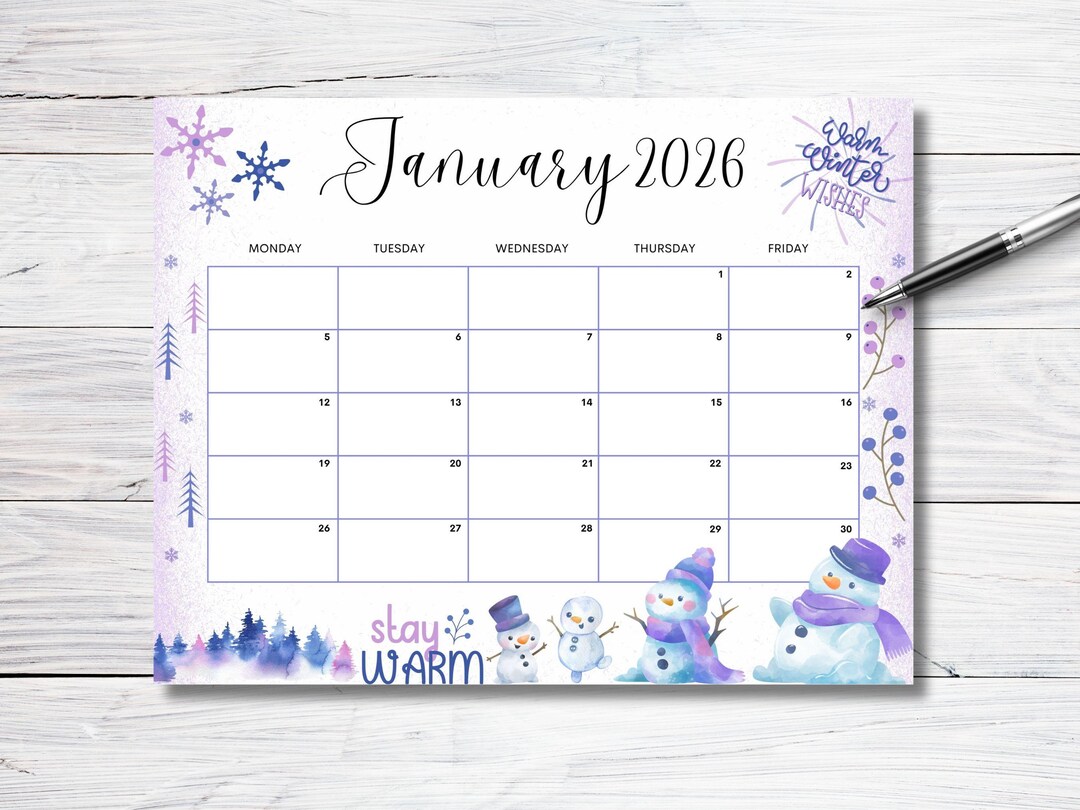 Editable January 2026 Calendar | Monthly Planner for Kids, School, Work ...