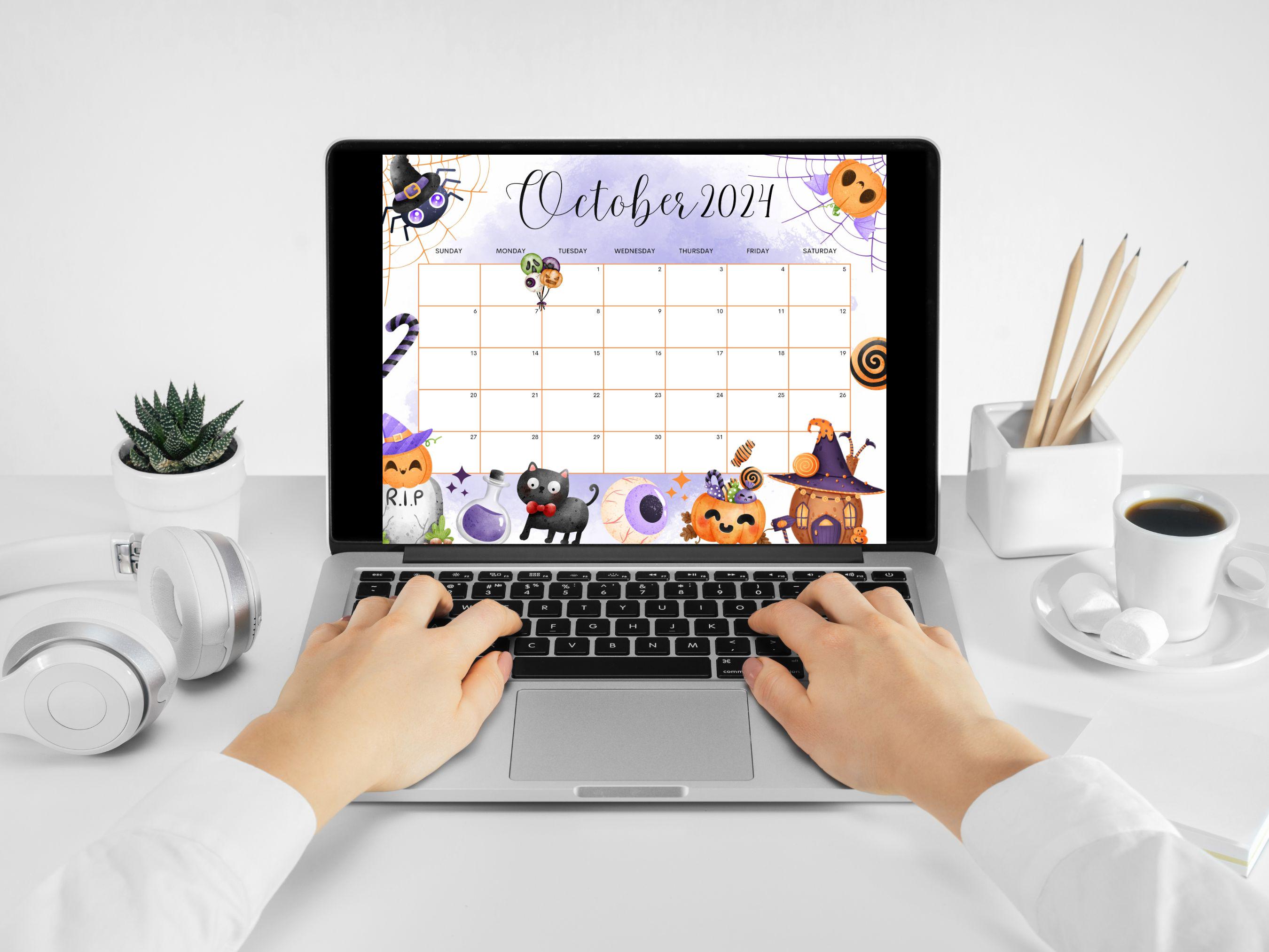 EDITABLE October 2024 Calendar Cute Spooky Halloween 2024 Planner editable-october-2024-calendar-cute-spooky-halloween-2024-planner