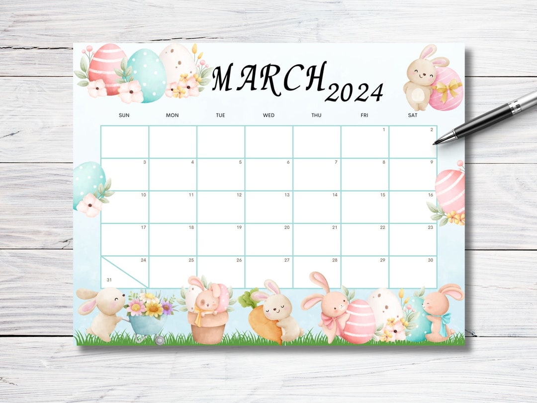 Editable March 2025 Calendar With an Easter Background, Happy Easter