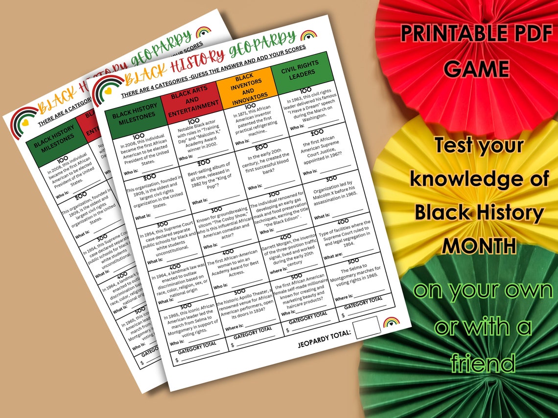 Black History Jeopardy, Black History Trivia Game, African American History Quiz, Seniors Game