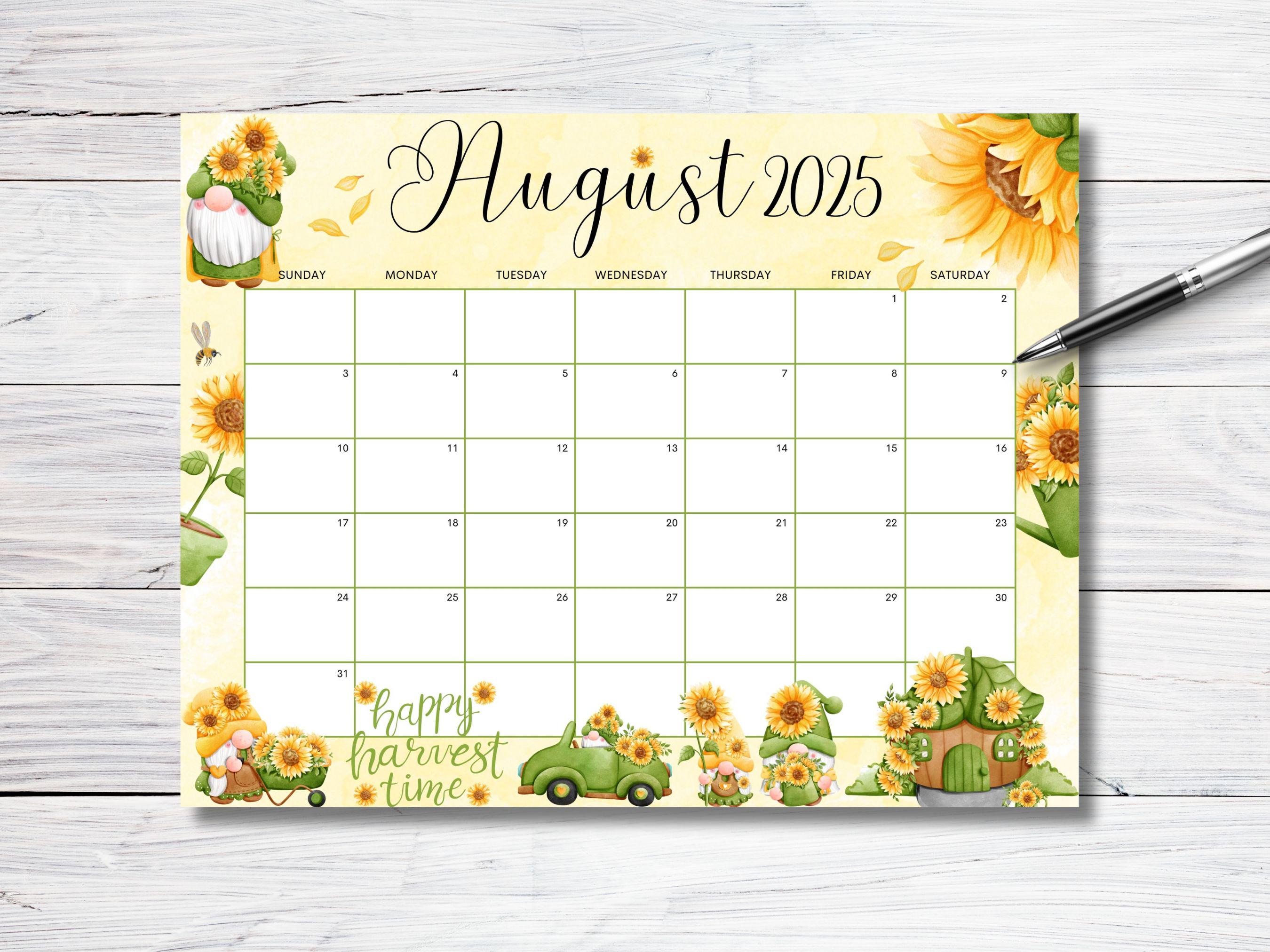 editable-august-2025-calendar-sunflower-gnome-garden-planner-monthly-kids-school-schedule-printable-editable-calendar-instant-download-etsy
