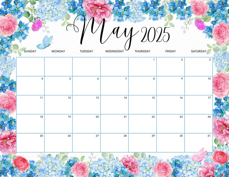 EDITABLE May 2025calendar, Beautiful Spring Wall Calendar, 2025 ...