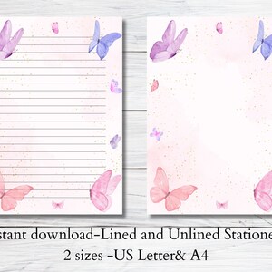Farfalla Cancelleria Stampabile Colorata Cancelleria Natura Carta da Scrivere Fauna Selvatica Carta da Scrivere Lettera A4 Lettera USA Download Istantaneo Insetto