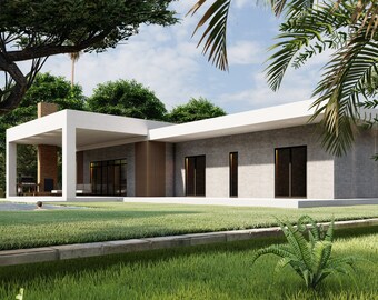 Modern House Plan I One Storey Villa House Plan I House plan 4 Bedrooms I 4 Bathrooms I Garage Plan I Free Original CAD File