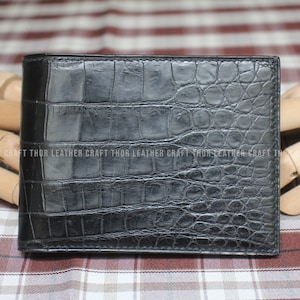 Carteira de couro de jacaré/carteira personalizada para homens/carteira de couro preto/carteira preta/carteira masculina/carteira personalizada/presente para o pai