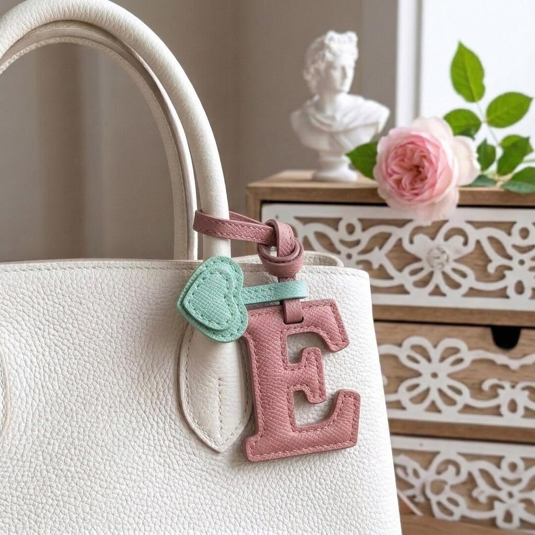 Personalized Leather Letter E Keychain | Dusty Pink Monogram Bag Charm ...