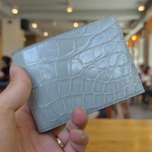 Light Gray Alligator Bifold Wallet, Hand Stitched, Personalized