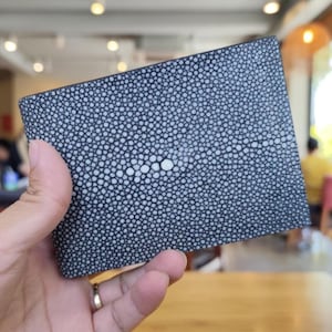 Black Stingray Bifold Wallet, Handstitched Exotic Leather, Engraved