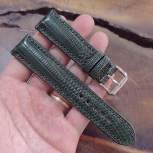 Handgjort klockarmband för Lizard | Skräddarsytt mörkgrönt klockarmband för män | Läderarmband | Lyxgåva