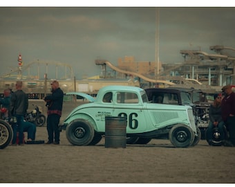 RATROD HOTROD Vintage Racing Car on Beach Scene - Classic Car Photography Print Photography - Wall Art Deco poster TROG