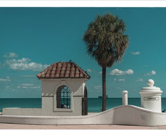 Seaside Serenity - Coastal Architecture and Palm Tree - Beachside Vacation home Photography Print -  Wall Art Deco poster