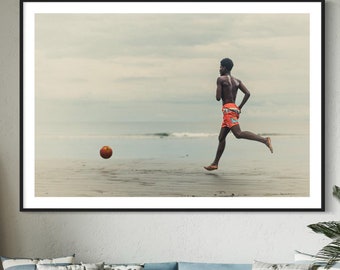 Fine Art Print - Beach Soccer Football Wall Art -  Coastal Art for Sports Lovers, Sports Home Decor, FIFA World Cup, Soccer Art, futball