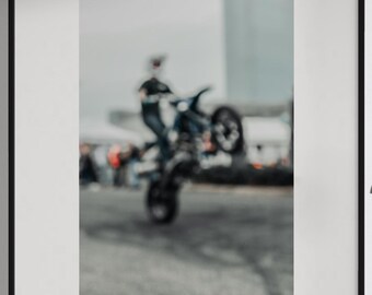 Fine Art Print -  Motorcycle Wheelie Stunt Wall Art, Motocross Biker Gift, Wall Decor Poster for garage, office, bedroom, gifts for him