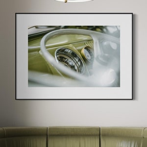 Fine Art Print - Vintage VW Beetle Van Dashboard Wall Art - Classic Green Car - Hippie Bus Print- Art Deco Decor Poster - Gift Ideas