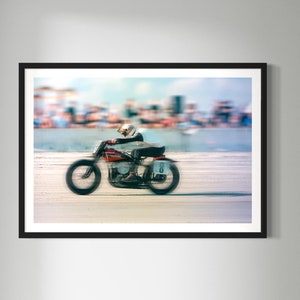 Fine Art Print - Adrenaline Motorcycle Drag Racing on Beach - Exclusive Shot from TROG, Vintage photo poster, Coastal art decor, biker gift