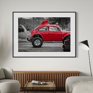 Fine Art Red VW Baja Beetle Wall Art - Vintage Off-Road Volkswagen Bug Print - Classic Car Photography for Auto Enthusiasts