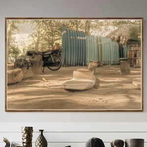 Motorcycle Beach Print: Retro Surf Culture Photography