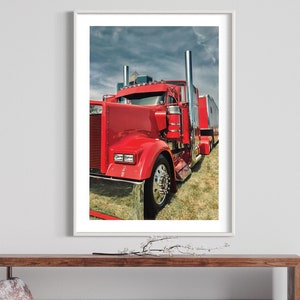 Decoración de pared con marco: camión Kenworth rojo, arte de pared personalizado para apartamentos y oficinas.