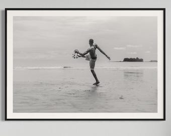 Fine Art Black and White Soccer Art Print - Monochrome Beach Football in Monochrome - Soccer Sports Photography Print Modern Photo Print