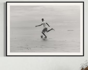 Fine Art  Black and White Soccer Art Print - Monochrome Beach Football in Monochrome - Soccer Sports Photography Print Modern Photo Print