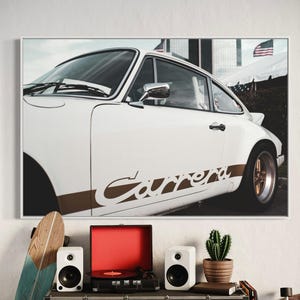 Porsche 911 Carrera Fine Art Print - American Flag Automotive Decor