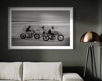 Vintage Motorcycle Beach Race Poster - The Race of Gentlemen" Action Poster -  TROG  Print, Biker Wall Art, Speed Photo Poster Monochrome