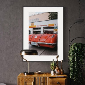 Chevrolet Corvette Wall Art - Classic Car Headlights Photography Print - Retro Blue Corvette Artwork for Garage, Office, or Living Room