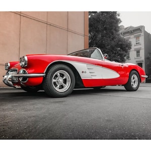 FINE ART PRINT -  Corvette Wall Art - Classic Car Photography Print - Retro Art Deco Red Classic Decor for Garage, Office, gift for him