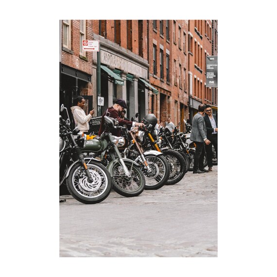 Fine Art Print - Royal Enfield Motorcycle Wall Art, New York City Tribeca, Cobblestone Street Photography by Gil Stunner