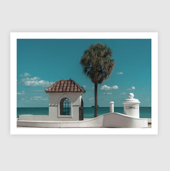 Fine Art Print - Coastal Miami Beach, Personalized Gift, Palm Tree, Beach Vacation Home Decor -  Airbnb poster