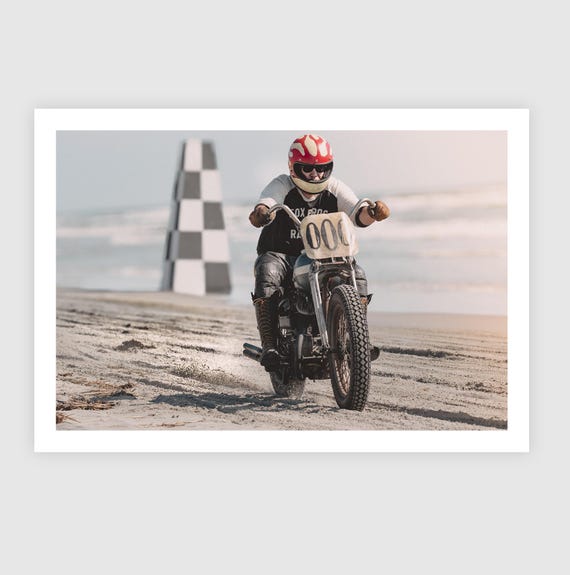 Fine Art Print - Vintage TROG Beach Motorcycle Racer - Authentic Vintage Drag Racing Wall Art Print Poster, Harley Davidson Biker, Gift