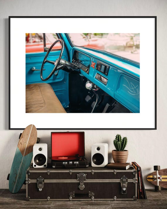 Vintage Chevy C10 Truck Interior Wall Art | Americana Garage Poster Decor | Classic truck and Car Decor Print Ideas