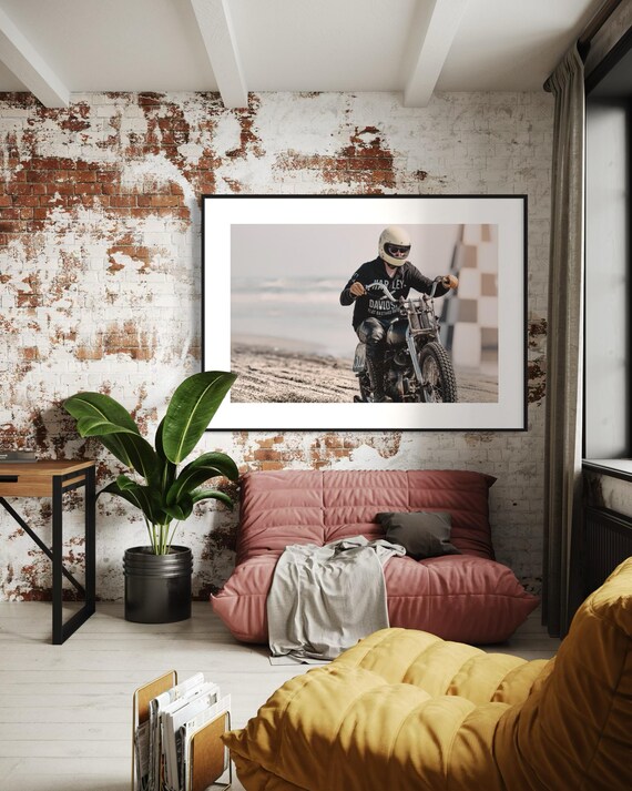 Fine ARt Print - Vintage Harley Davidson Beach Racer at TROG - Motorcycle Drag Racing Wall Art Print Poster - TROG