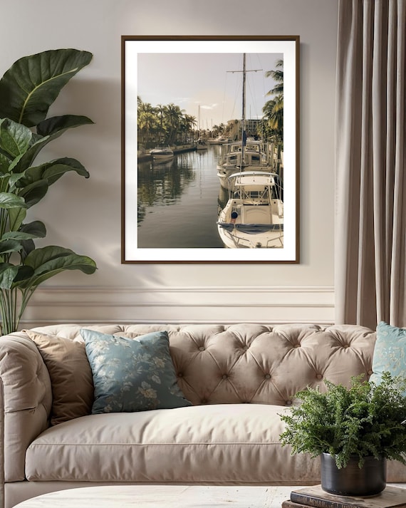 Fine Art Print - Tropical Marina Sunset, Sailboat Coastal Wall Art, Home Wall Decor, Gift for her, Boho Decor Photograph, Nautical Decor