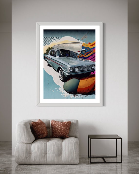 Vintage Ford Falcon Car Cruise Poster - Mid-Century Modern Auto Fine Art Print - Stylish Canoe Retro Car Wall Decor