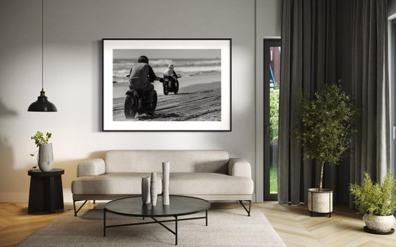 Fine Art Print - Vintage Beach Motorcycle Drag Racing Wall Art - Black White - Biker Wall Decor, Garage Man Cave Office, Gift for him