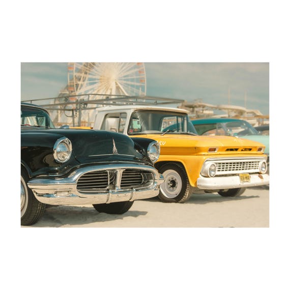 Fine Art Print - Vintage Yellow Black American Trucks Wall Art, Americana Home Decor - Rollercoster Wildwood Beach and Classic Cars, Gift