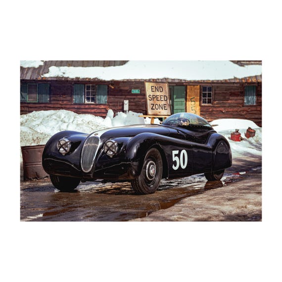 Fine Art Print - End Speed Zone – Vintage Jaguar XK120 #50 by ROB IDA - The Black Cat | Classic Racing Fine Art Print