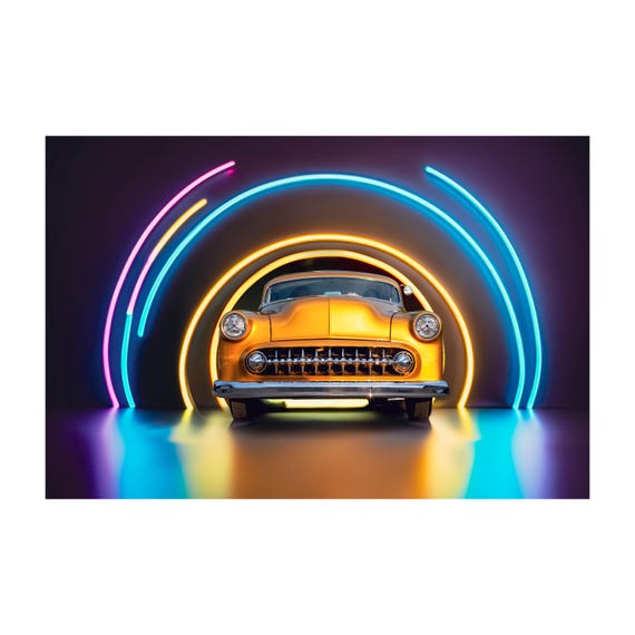 Neon Car Art Print: Retro Automotive Poster, Modern Home Decor