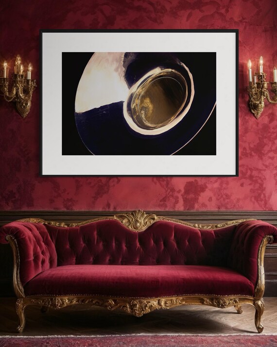 Fine Art Print - Gold Abstract Sousaphone Wall Art Print – Brass Instrument Elegance Close-Up Tuba Modern Accent Decor - Trumpet Poster