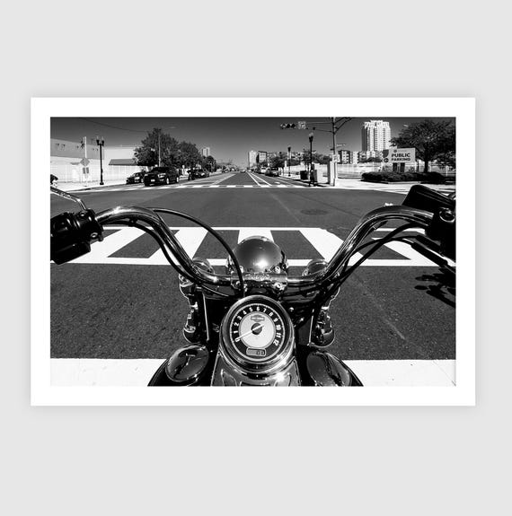 Fine Art Print - Monochrome Motorcycle Handlebar Close-Up, Harley Davidson Art Print Decor for Home or Garage Custom motorcycle wall art