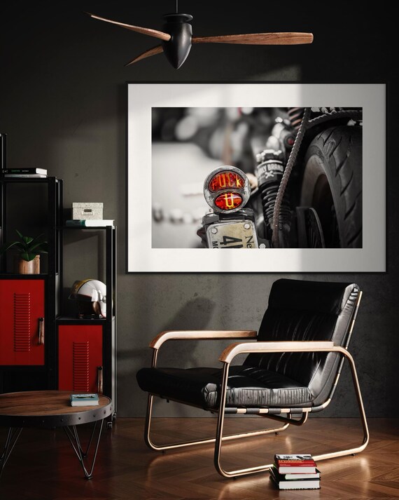Motorcycle Tail Light Art Print - Raw Rebel Spirit  – Industrial Aesthetic – Rustic Decor  – Positive Energy Mood Poster