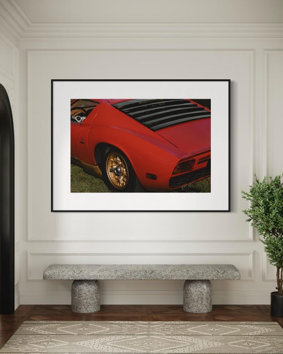 Fine Art Print - Lamborghini Miura - Vintage Italian Car Wall Art - Car Enthusiasts Popster Decor, garage, Housewarming, Car lovers Gift
