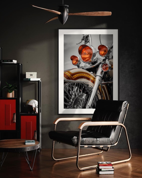 Heritage Harley-Davidson Motorcycle Wall Art - Chrome Orange Abstract Print  American Chopper  – Colorful Energy Mood Minimalist Poster