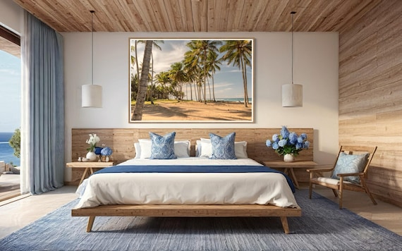 Fine Art Tropical Palm Trees Beach Print - Island Beach Coastal Travel Ocean Photography, Tropical Home Wall Decor, Gift for her, caribbean