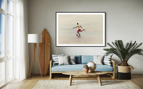 Fine Art Print -  Soccer Art Print - Beachside Football Photography with Vibrant Coastal Vibes - Sports Wall art