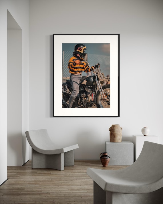 Fine Art Print - Vintage Female Motorcycle Drag Racer Wall Art - TROG - Coastal Beach Decor, Biker Wall Art, Motorcycle Decor, Biker Gift