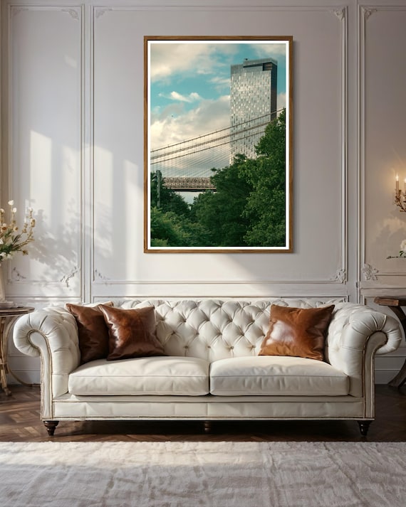 Fine Art Print - Brooklyn Bridge Wall Art – NYC Print with Modern Skyscraper, Urban office Decor, New York Architecture Photography, gift