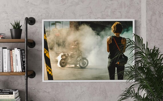 Fine Art Print - Motorcycle Burnout Street Photography Print - Brooklyn Urban Grit Wall Art, Cafe Racer, Biker Decor, Man Cave, Garage, Gift