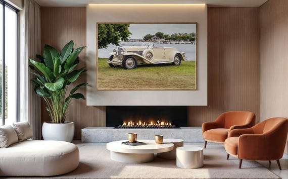 Fine Art Print -  1930s Duesenberg Model J at Greenwich Wall Art by Gil Stunner, Lakeside Rustic Decor, classic car, gift ideas, fathers day